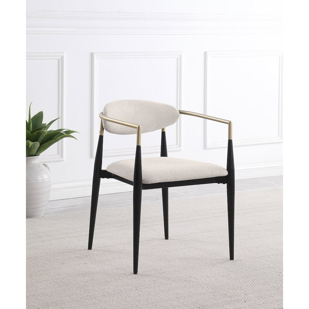 Alexis Fabric Upholstered Dining Arm Chair Beige (Set of 2)