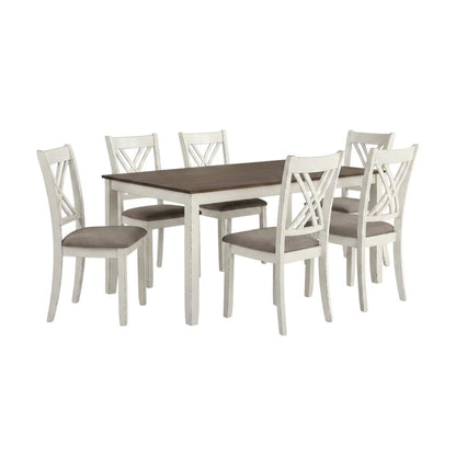 Farmhouse Wood Rectangular Dining Table and Chairs, Vintage Vanilla