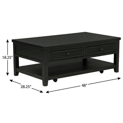 Rectangular Distressed Java Coffee Table with 2 Drawers and Coastal Style