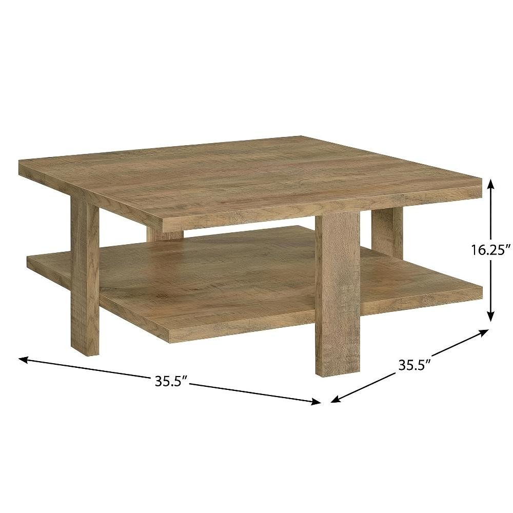 Brown Square Engineered Wood Coffee Table with Farmhouse Style and Sturdy Build