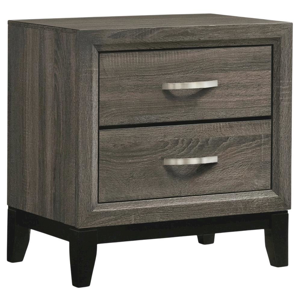 Grey Oak Nightstand with Nickel Finish and Transitional Style