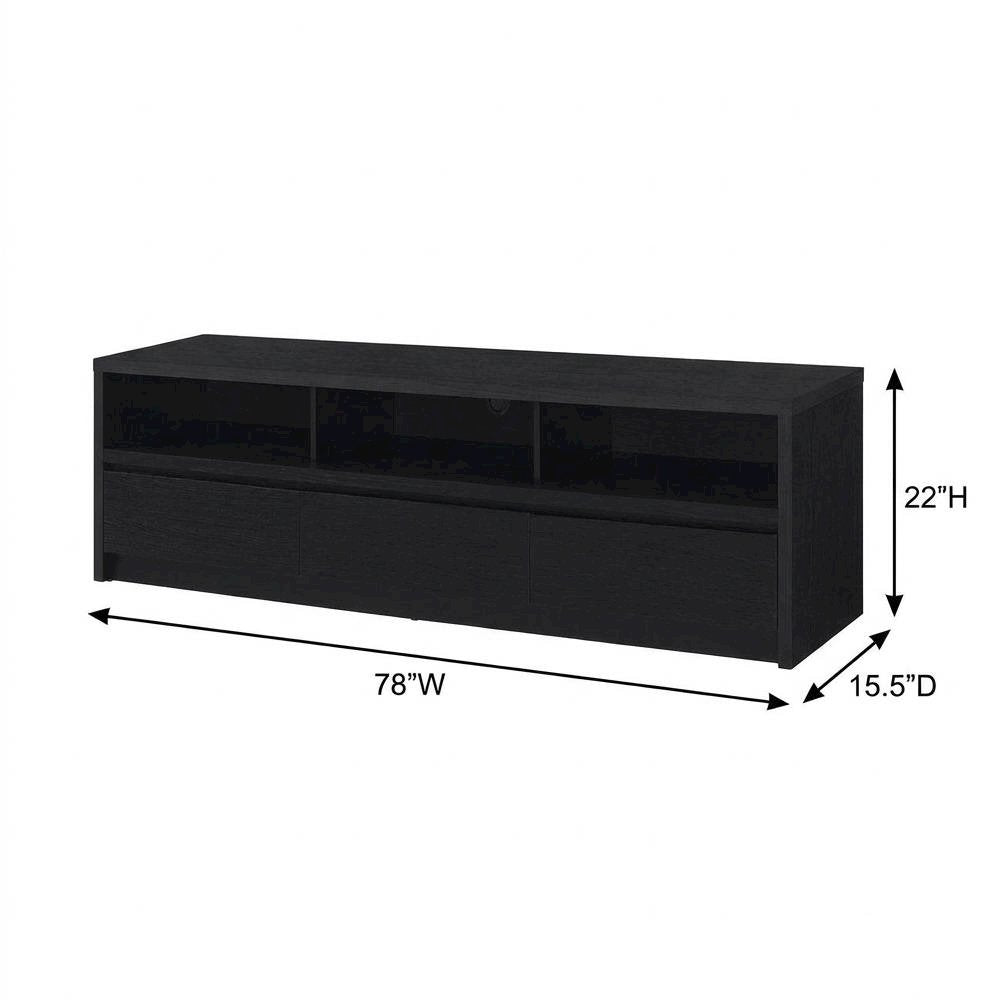 Black 78-Inch TV Stand with 3 Drawers and Contemporary Design