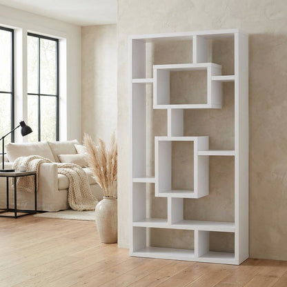 White 8-Shelf Bookshelf with Transitional Style and Safety Tipover Restraint