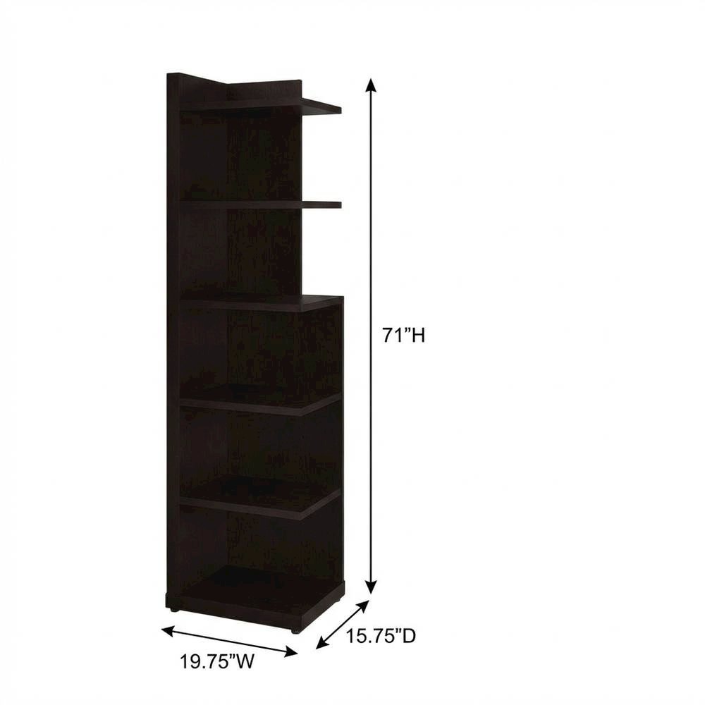 Corner Bookcase with 6 Shelves, Cappuccino Finish for Transitional Style Storage