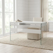 White High Gloss 48-Inch Office Desk With 2 Drawers, Contemporary Style