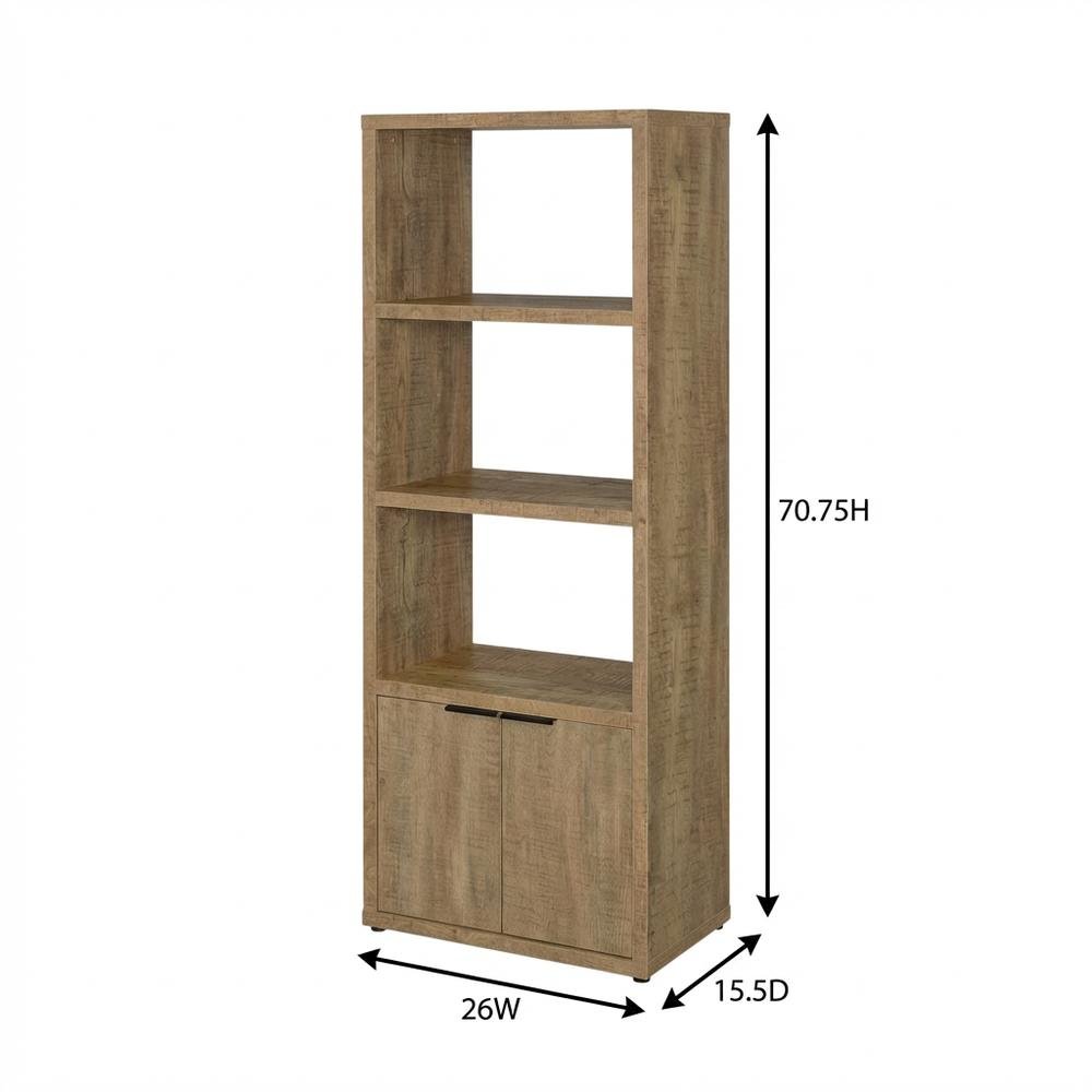 Farmhouse Style Brown Wood Media Tower With 3 Shelves For Living Room Storage