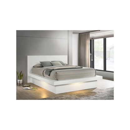 Jessica Wood Eastern King LED Panel Bed Cream White