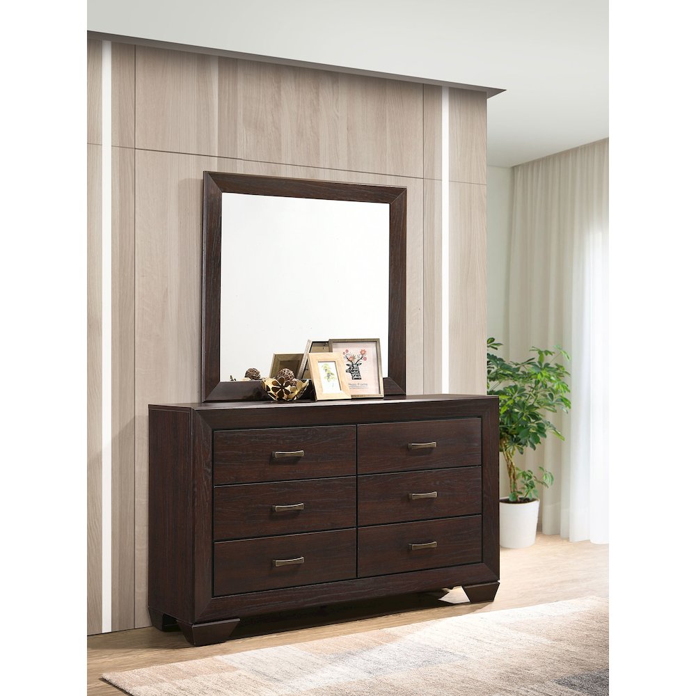 Kauffman 6-drawer Dresser with Mirror Dark Cocoa