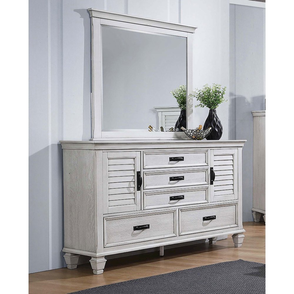 Franco 5-drawer Dresser with Mirror Distressed White