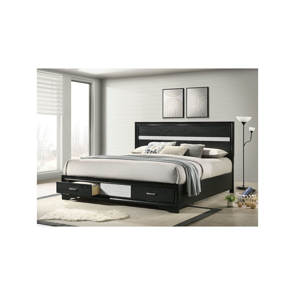 Miranda 51-inch Wood Eastern King Storage Panel Bed Black
