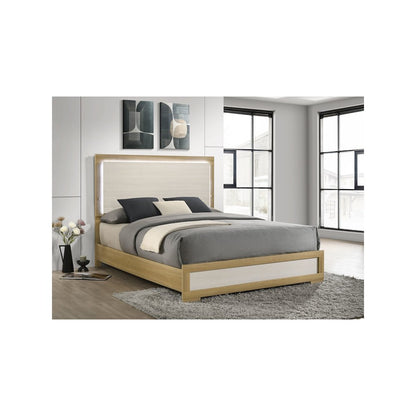 Hyland Wood Queen LED Panel Bed Natural and White
