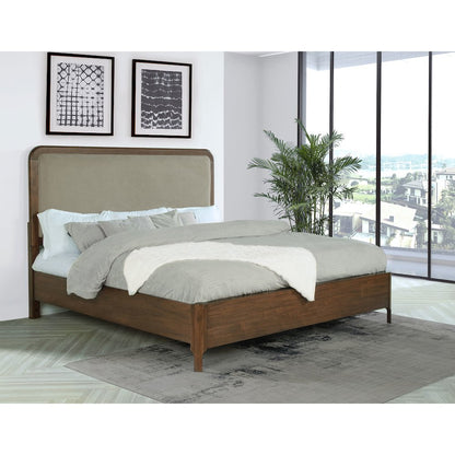 Maderia 57-inch Upholstered Eastern King Panel Bed Walnut