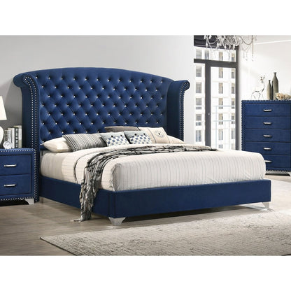 Melody Upholstered Eastern King Wingback Bed Pacific Blue
