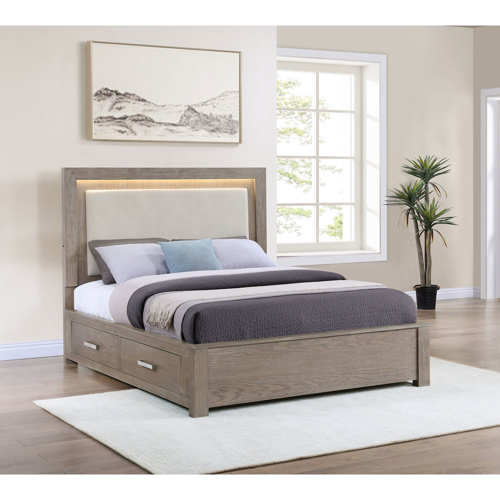 Kenora 56-inch Queen LED Storage Bed Barley Brown