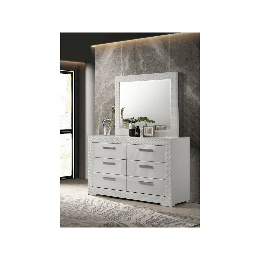 Ives 6-drawer Dresser and Mirror White High Gloss