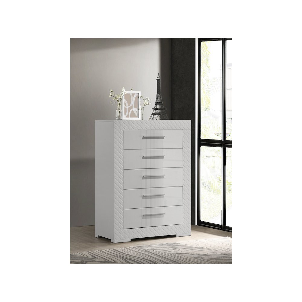 Ives 5-drawer Bedroom Chest of Drawers White High Gloss