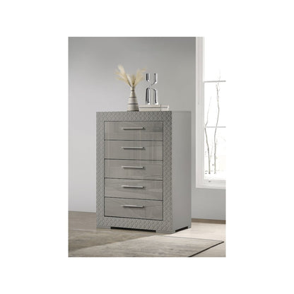 Ives 5-drawer Bedroom Chest of Drawers Grey High Gloss