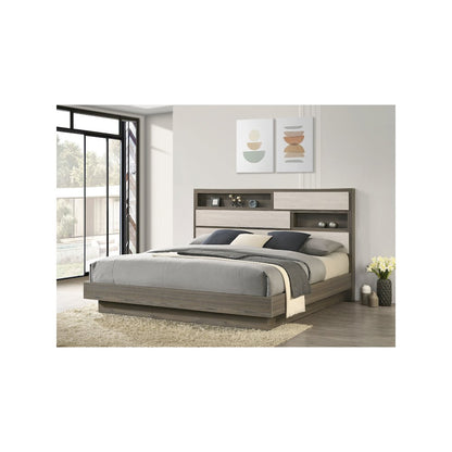 Fenwick Eastern King Bed Bookcase Headboard Grey Oak