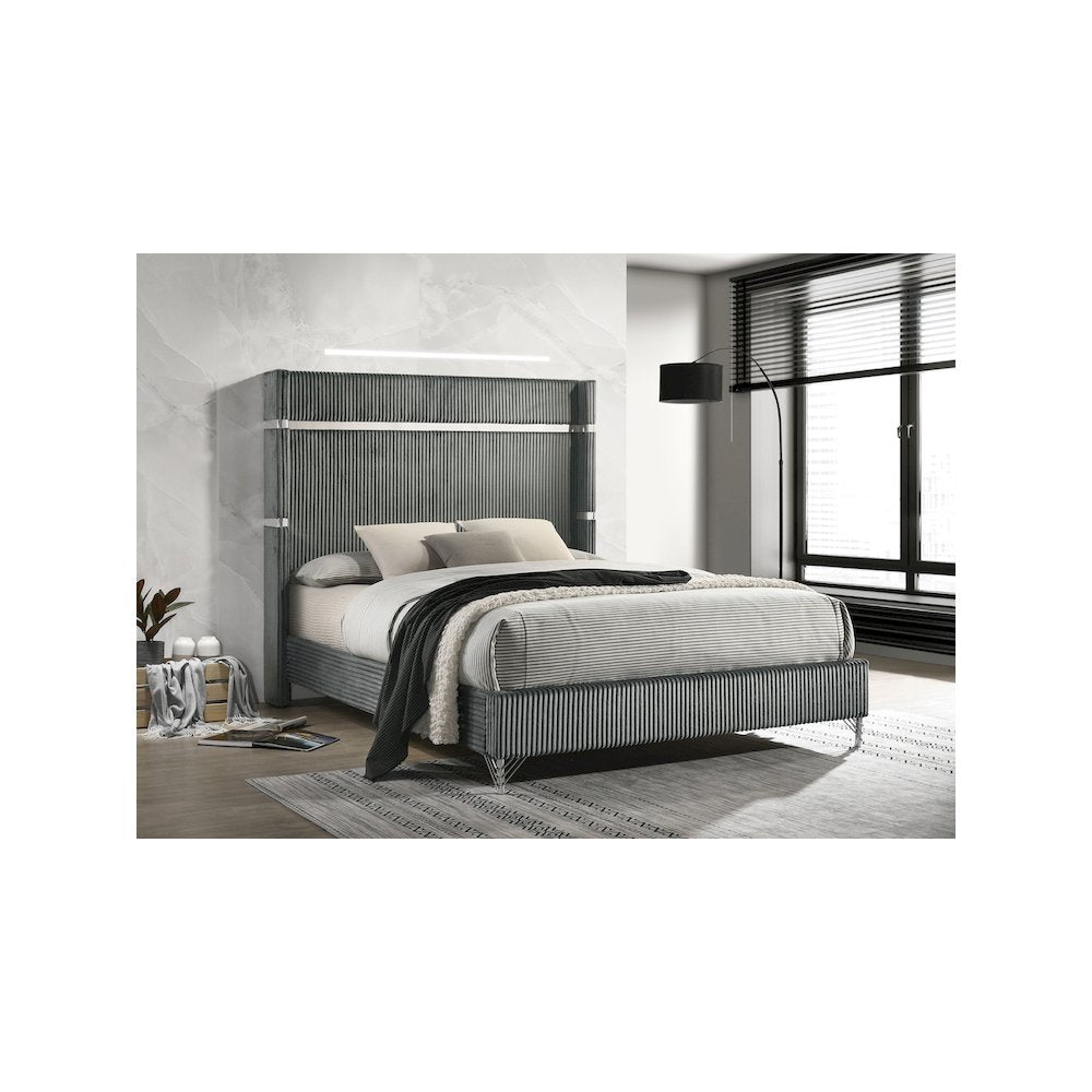Lucia 61-inch Upholstered Eastern King Wingback Bed Grey