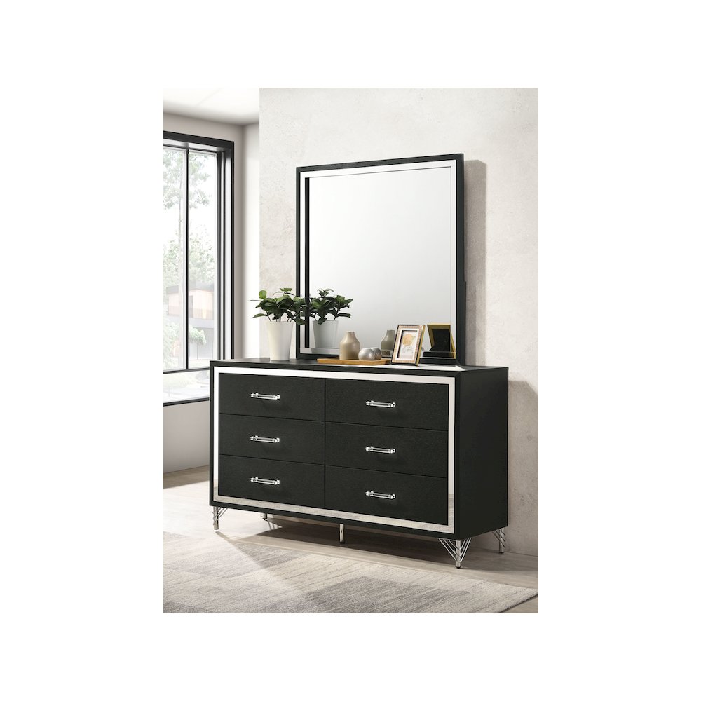 Lucia 6-drawer Dresser and Mirror Black