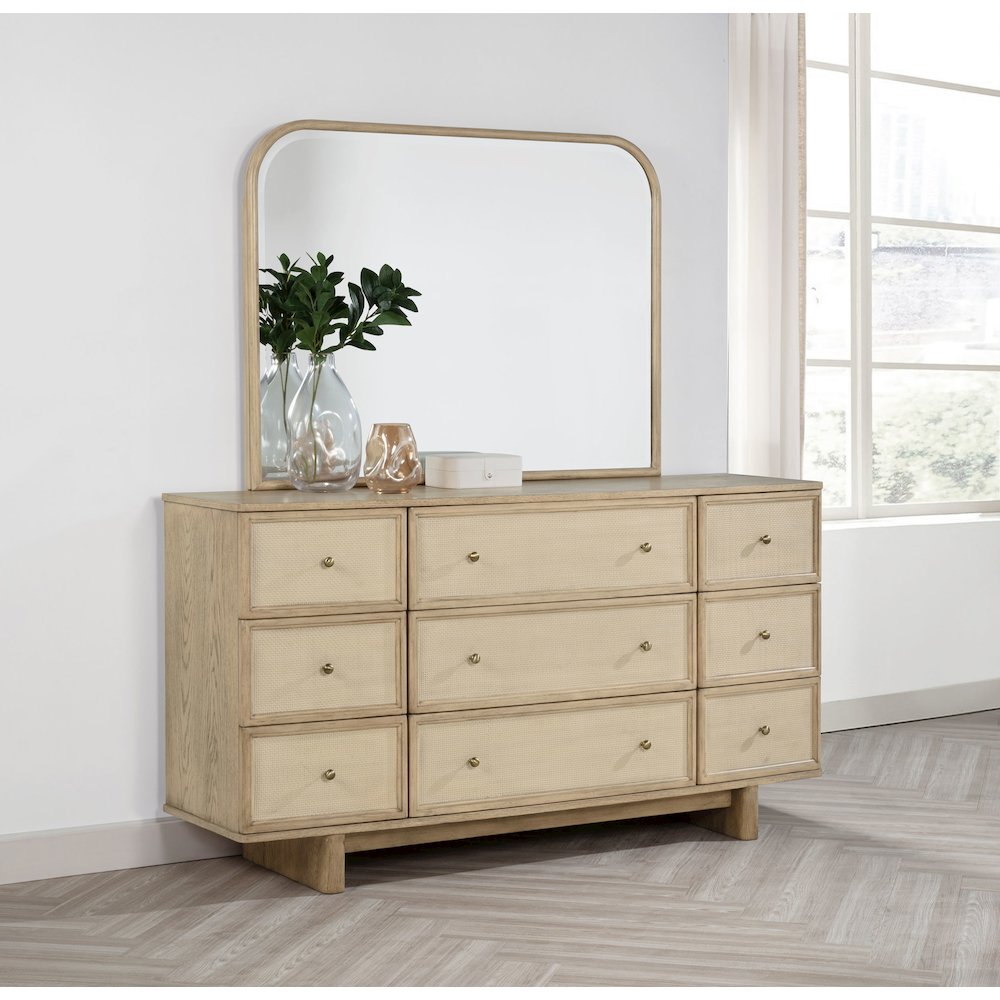 Kailani 9-drawer Dresser and Mirror Beige Oak