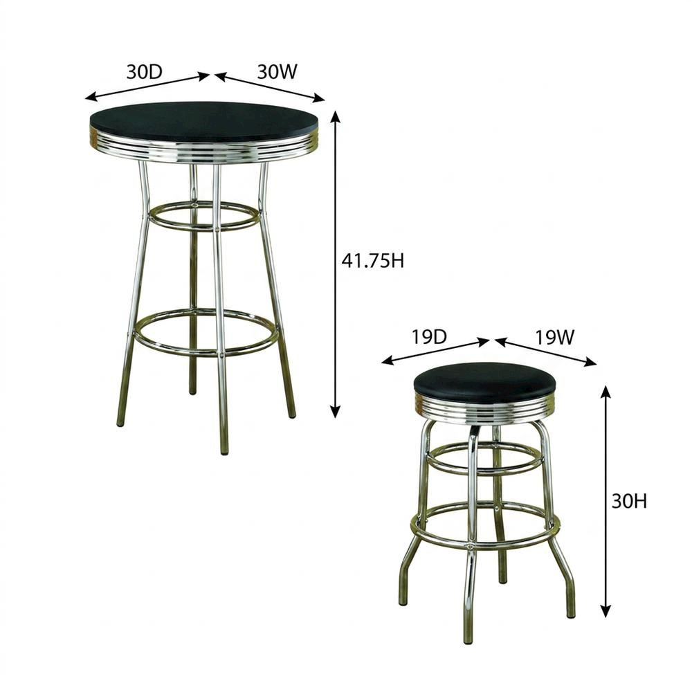 Metal Round Pub Bar Table with Retro Bistro Bar Stools Set, Black
