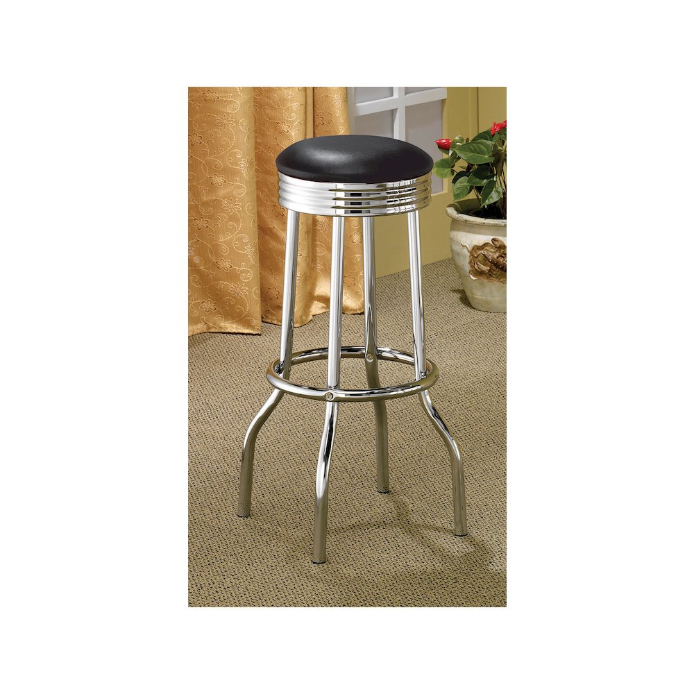Retro Upholstered Metal Swivel Bar Stool Black (Set of 2)
