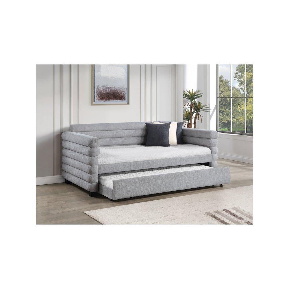 Patricia Boucle Upholstered Twin Day Bed with Trundle Grey