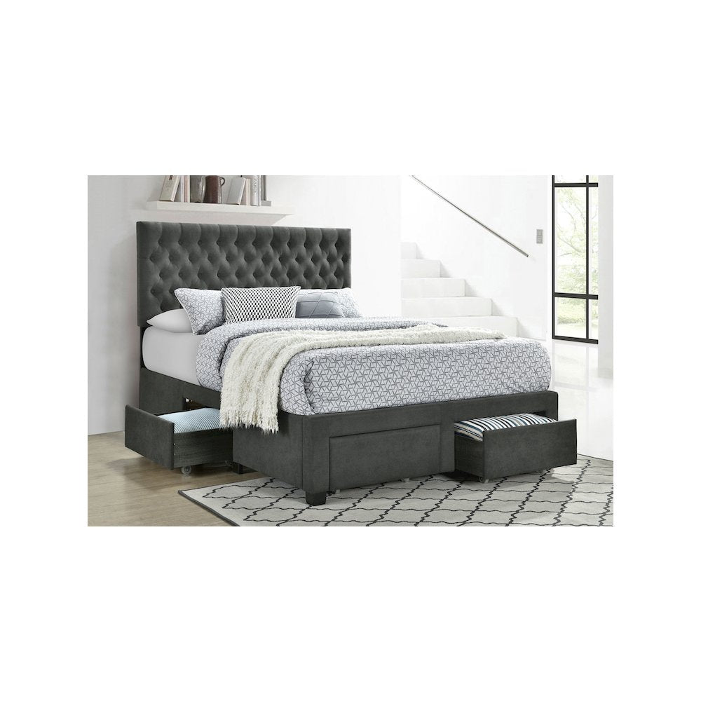 Soledad Upholstered Queen Storage Panel Bed Grey