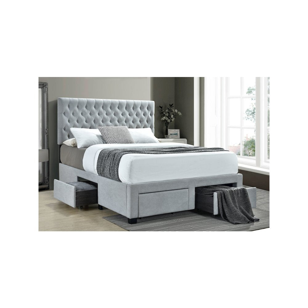 Soledad Upholstered Full Storage Panel Bed Light Grey