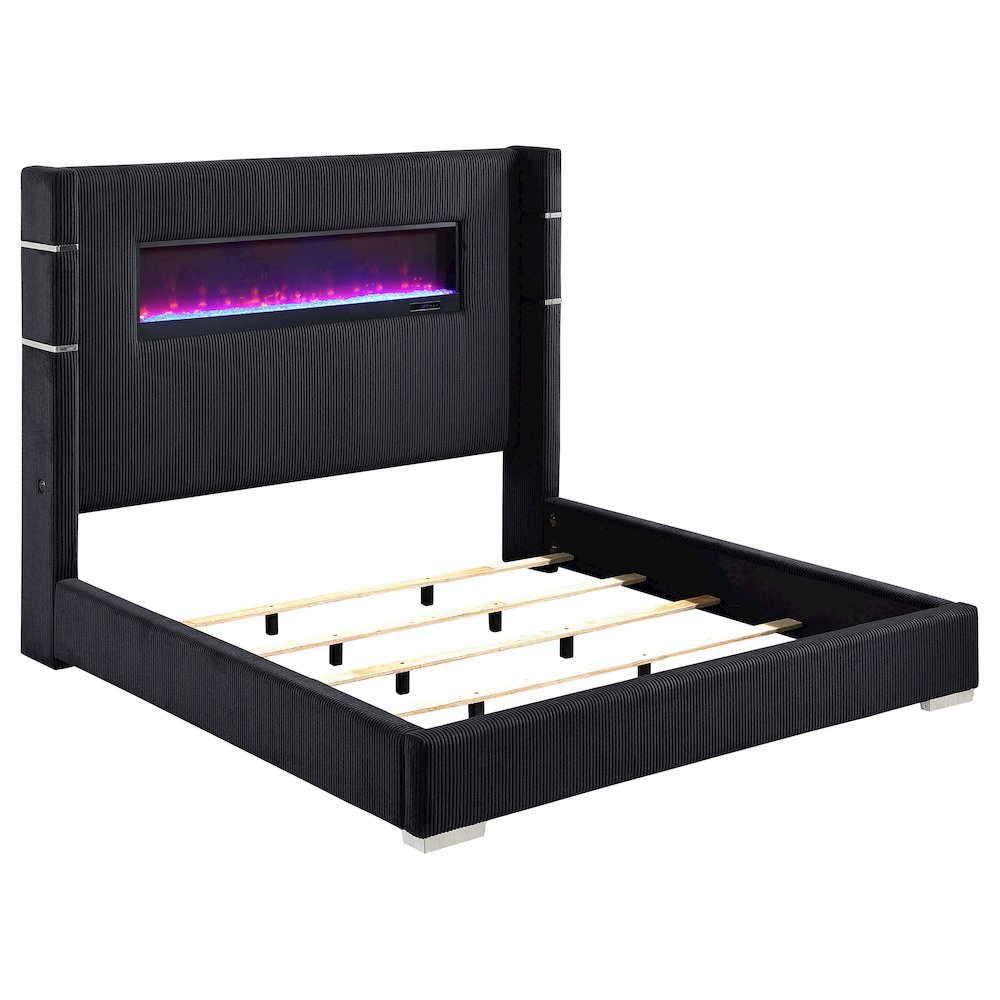 Tisdall 67-inch Upholstered Queen Fireplace Bed Black