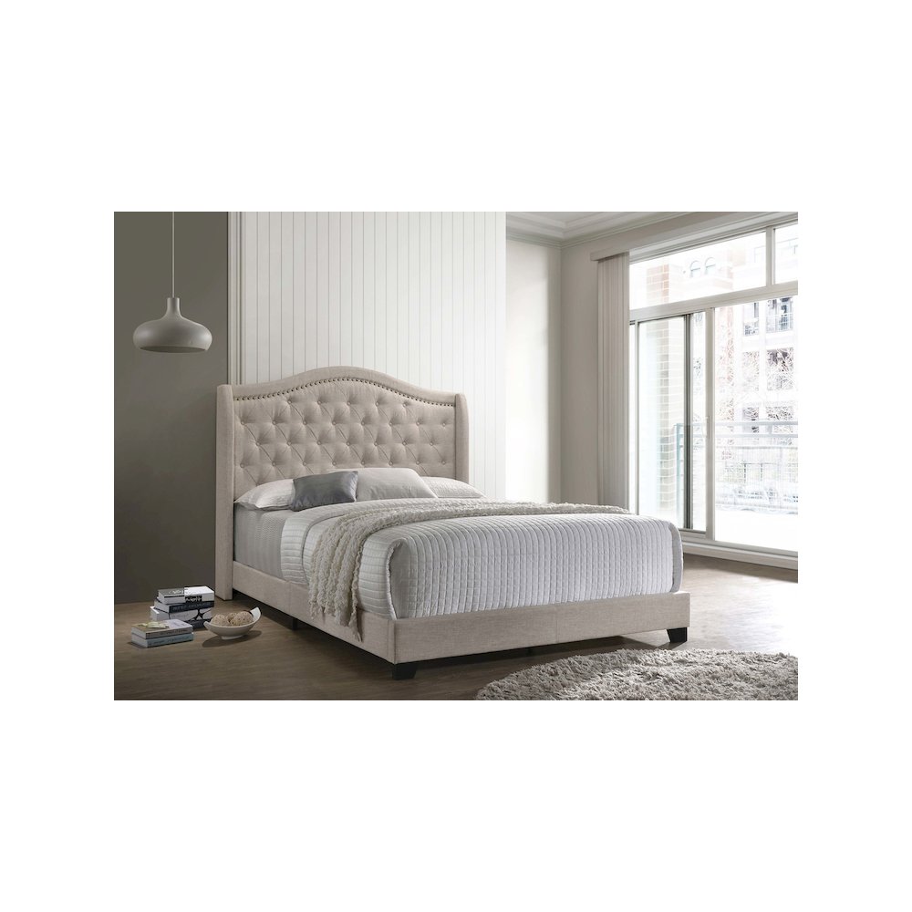 Sonoma Upholstered Full Wingback Bed Beige
