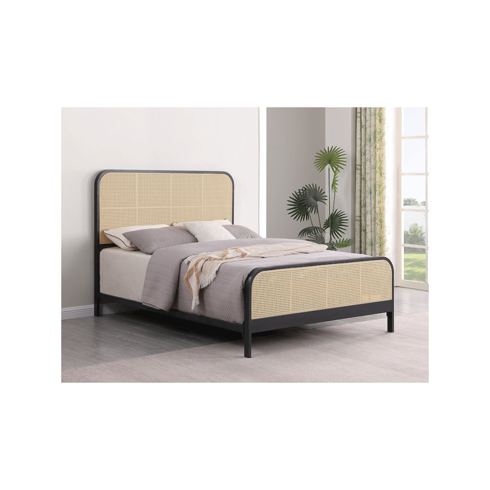 Lanewood Open Cane Webbing Metal Queen Bed Black