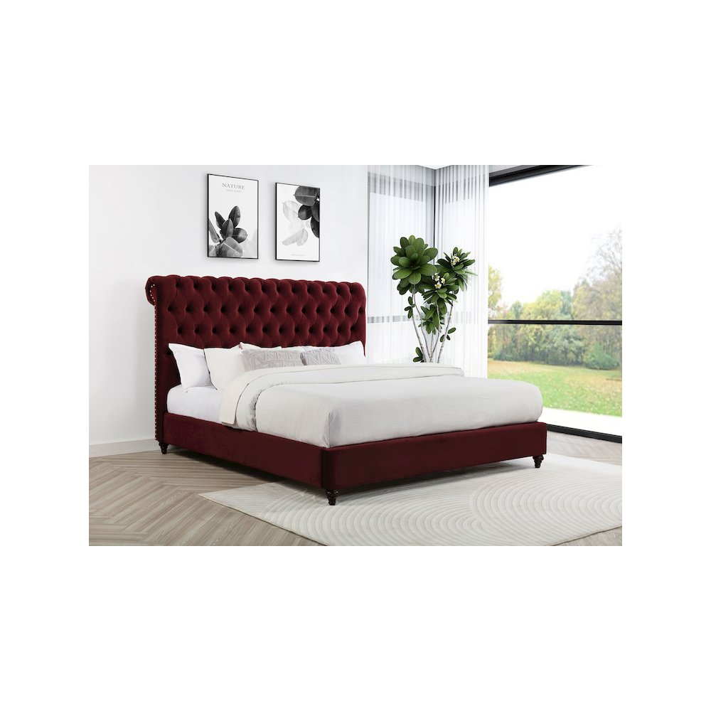 Devon 57-inch Upholstered California King Panel Bed Wine Red