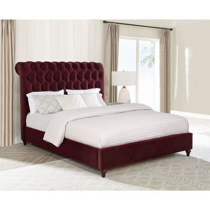Devon 57-inch Upholstered Queen Panel Bed Wine Red