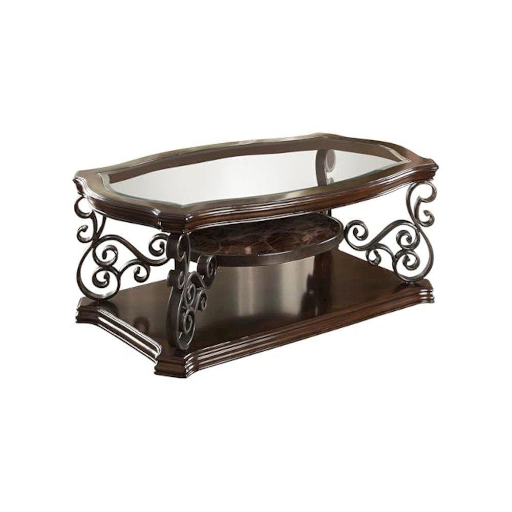 Laney 3-piece Glass Top Coffee and End Table Set Dark Merlot