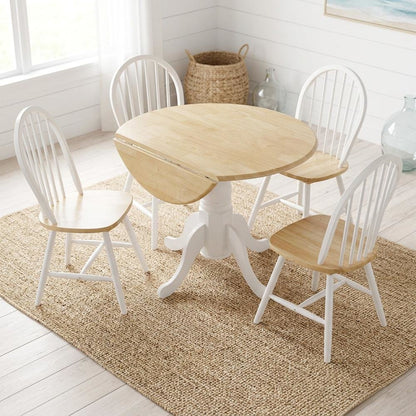 Wood Drop-Leaf Round Dining Table Set, Farmhouse Style for Small Spaces, White