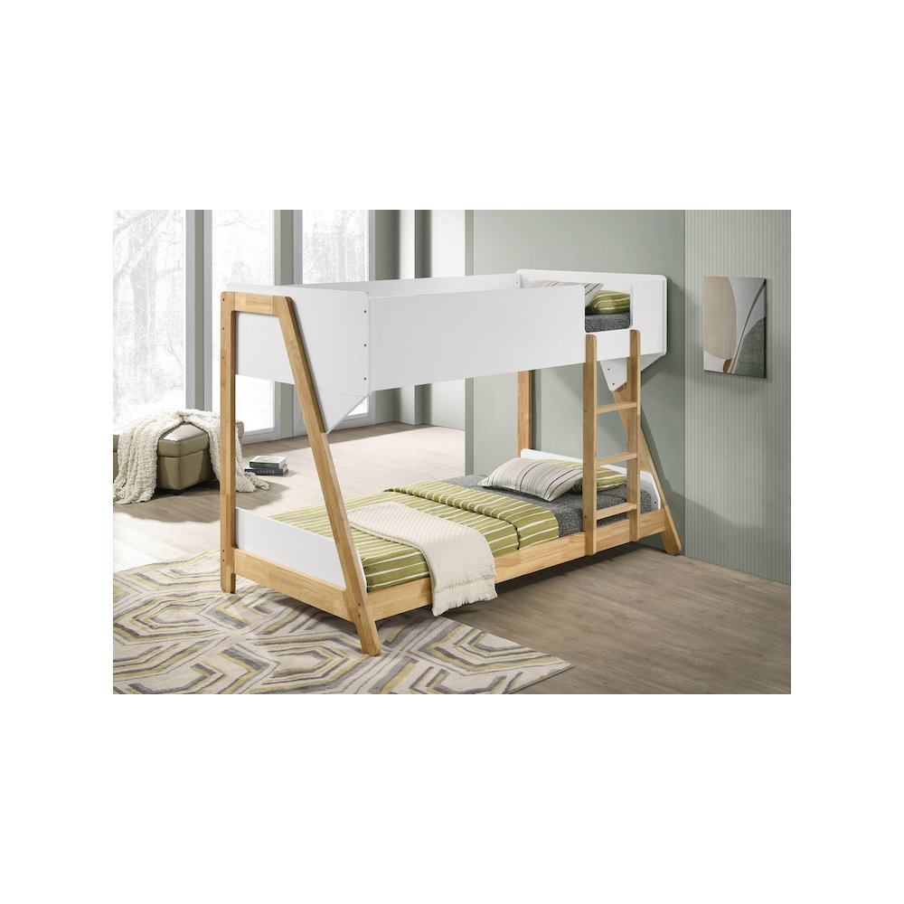 Wyatt Wood Twin Over Twin Bunk Bed White and Natural