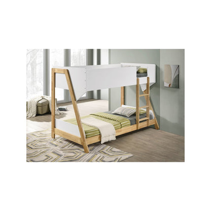 Wyatt Wood Twin Over Twin Bunk Bed White and Natural