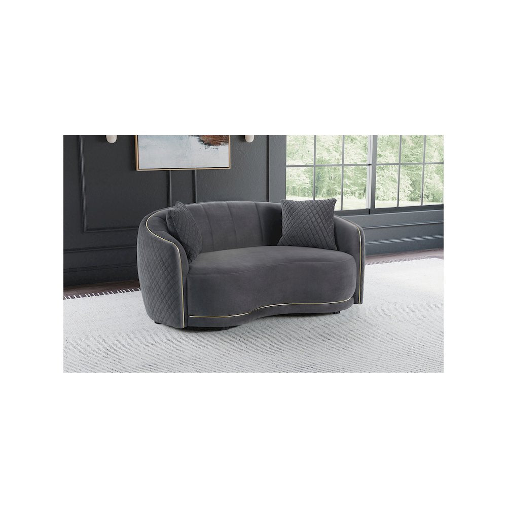 Brookside Velvet Upholstered Curved Loveseat Dark Grey