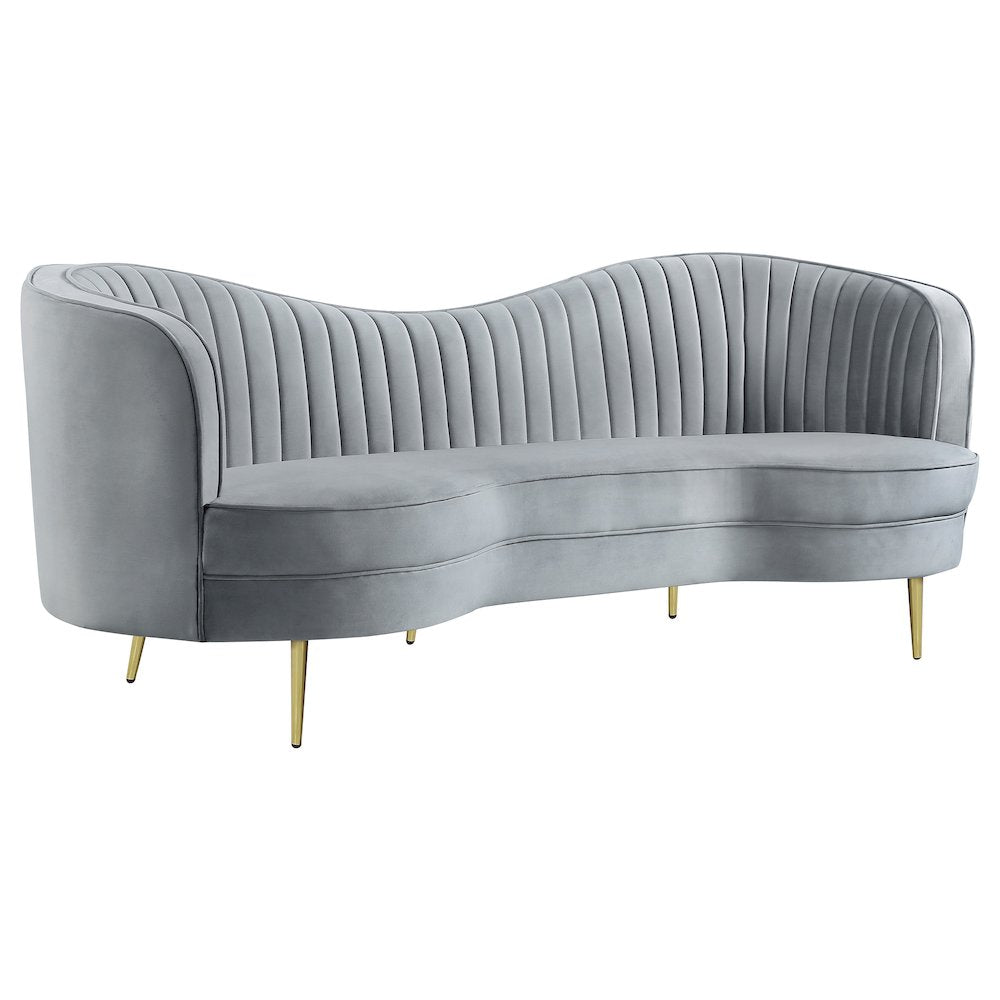 FurniFact Upholstered Sofa with Channel-Tufted Back and Steel Legs, Grey