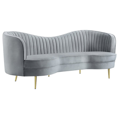 FurniFact Upholstered Sofa with Channel-Tufted Back and Steel Legs, Grey