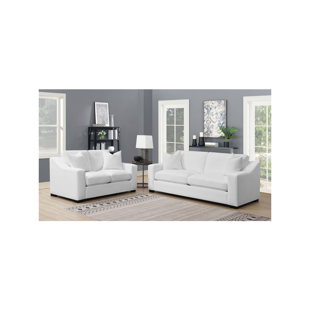 Ashlyn 2-piece Upholstered Sloped Arm Sofa Set White