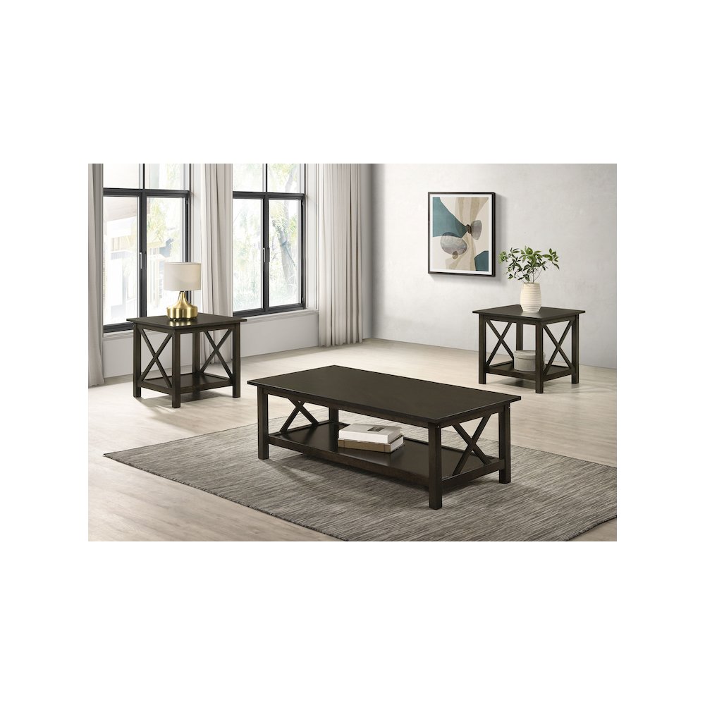 Rachelle 3-piece Rectangular Coffee Table Set Deep Merlot