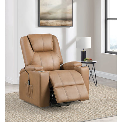 Armstrong Upholstered Power Lift Massage Recliner Camel