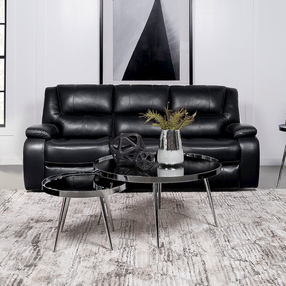Camila Upholstered Motion Reclining Sofa Black