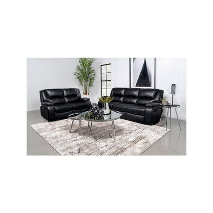 Camila 2-piece Upholstered Motion Reclining Sofa Set Black