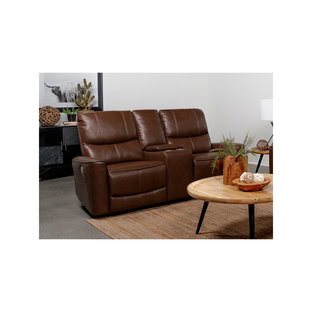 Greenfield Upholstered Power Reclining Loveseat Saddle Brown