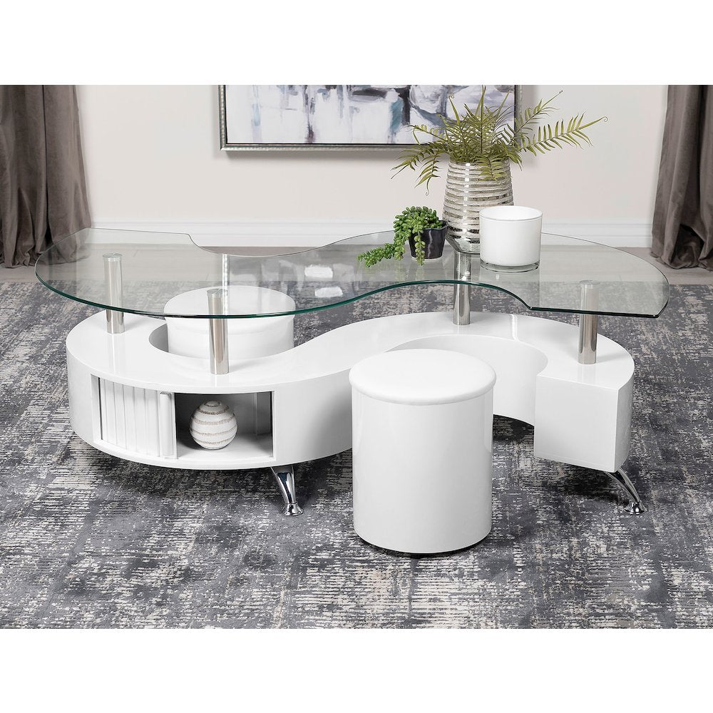 Buckley 3-piece Coffee Table and Stools Set White High Gloss