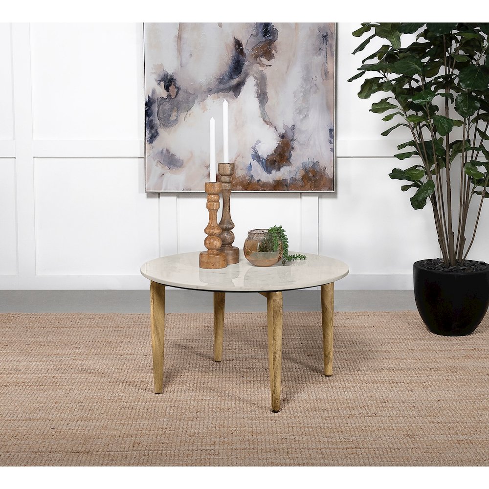Aldis Round Marble Top Coffee Table White and Natural